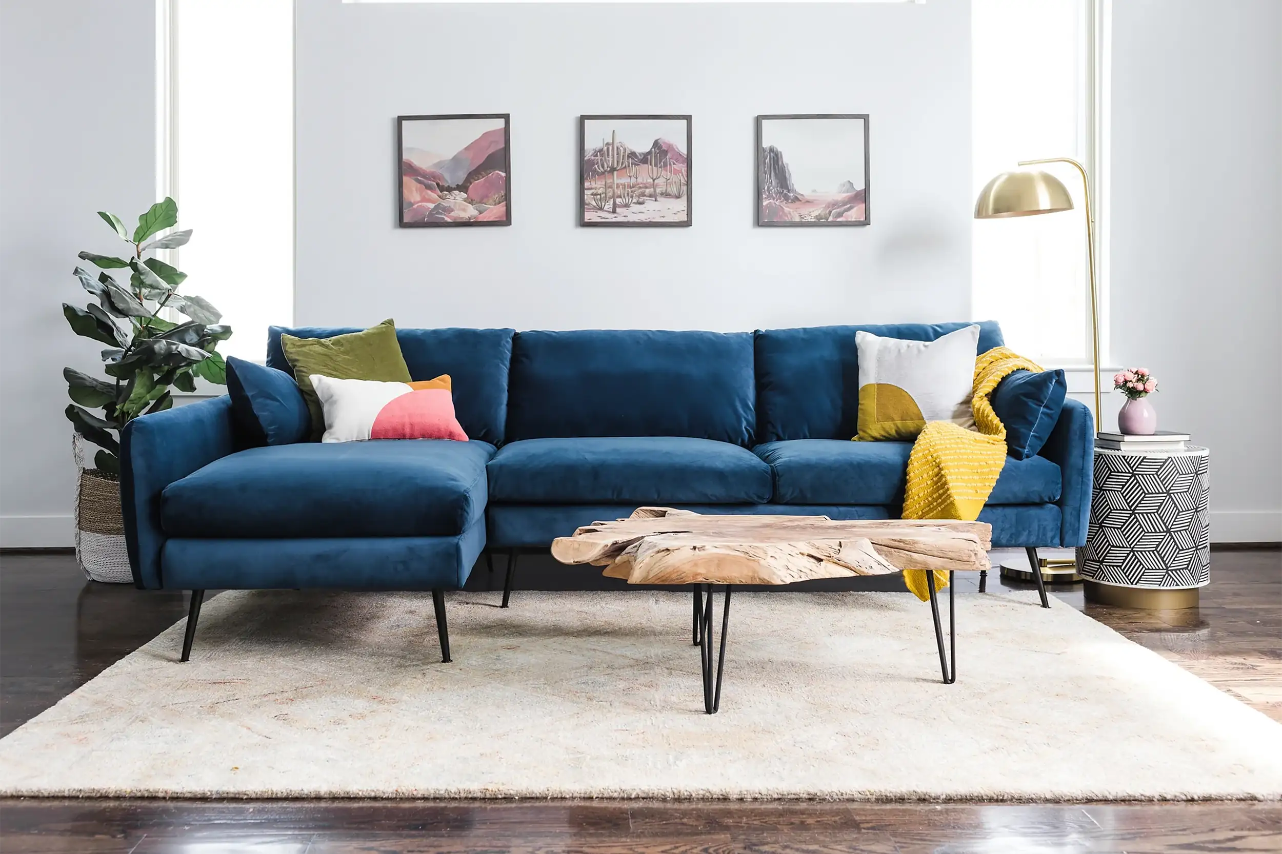 Park Sectional Sofa Blue Velvet Edloe