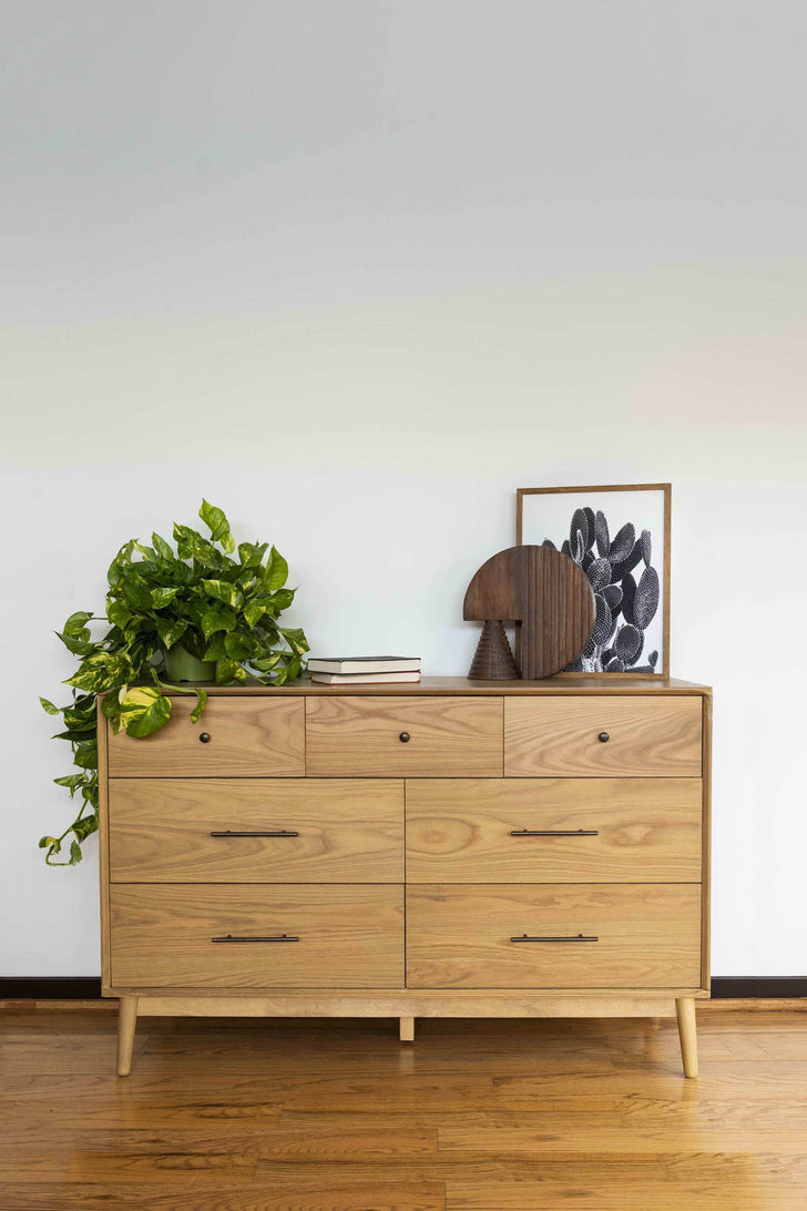 atticus solid wood mid-century modern dresser product info and reviews Leif 7-Drawer Dresser